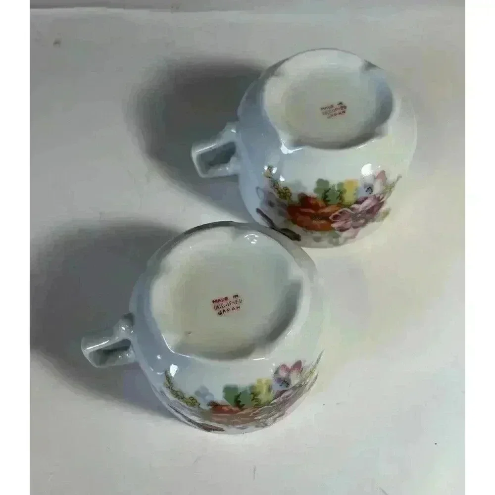 Occupied Japan pair demitasse Cups floral decal bouquet